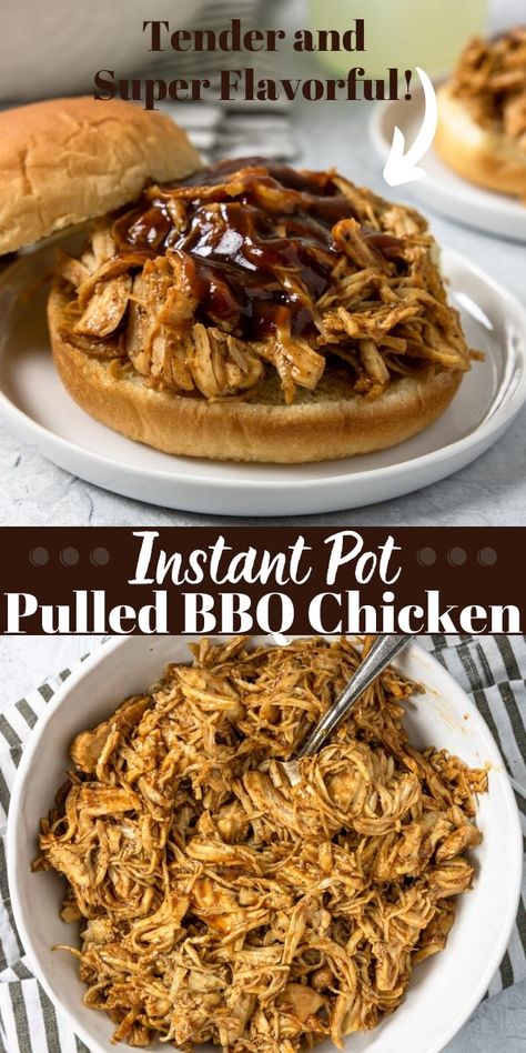 Instant Pot BBQ Chicken is cooked to tender perfection and flavored on every level (dry rub, cooking liquid, bbq sauce). This bbq chicken makes perfect sandwiches for dinner! Instant Pot Bbq Chicken, Pulled Bbq Chicken, Bbq Chicken Sandwiches, Bbq Chicken Recipe, Shredded Bbq Chicken, Bbq Chicken Sandwich, Best Pressure Cooker, Bbq Chicken Recipes, Dinner Sandwiches