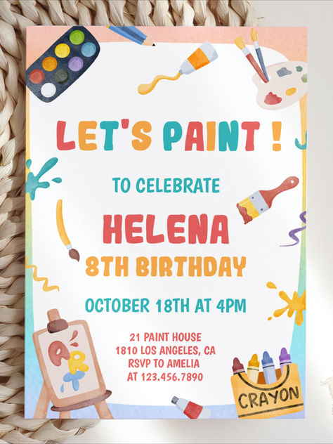 Host an art-inspired birthday bash that's bursting with creativity and color! Our editable Art Birthday Invitation template is perfect for a painting, craft, or artist-themed celebration. Download it now to add a splash of fun to your party preparations. 🎨🌈 Art Themed Birthday Party Invitations, Art Birthday Invitations, Birthday Celebration Ideas, Birthday Painting, Painting Party, Abstract Shape, Celebration Ideas, Art Attack, Toddler Birthday