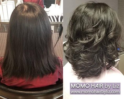 Shoulder length hair | MOMO HAIR by Liz - Toronto Textured Layered Haircuts, Digital Perm Shoulder Length, Short Digital Perm, Momo Hair, Layered Hair Short Shoulder Length, Perm Medium Length Hair, Perms For Short Hair Loose, Short Hair Layers Shoulder Length, Digital Perm Short Hair