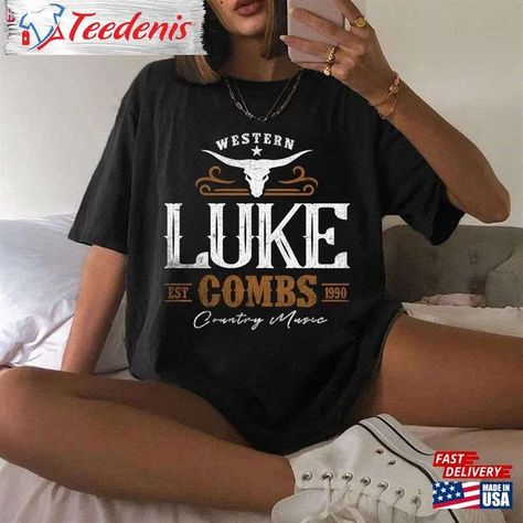 Luke Combs Est 1990 Western Bullhead Tour 2023 T-Shirt And Hoodie Check more at https://teedenis.com/product/luke-combs-est-1990-western-bullhead-tour-2023-t-shirt-and-hoodie/ Create T Shirt Design, Luke Combs, Shirt 2023, Create T Shirt, Trending Tshirts, World Tour, Country Music, Shirt Style, Hoodie Shirt