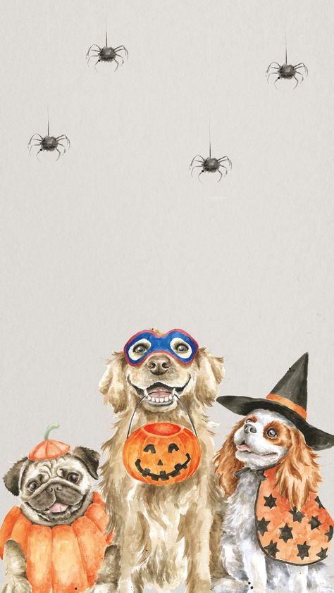 Dog Phone Wallpaper, Halloween Dogs, Autumn Phone Wallpaper, Wrendale Designs, Mickey Mouse Halloween, Dog Phone, Christmas Calendar, Halloween Dog, Dog Halloween