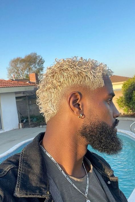 Black Men Hair Color Ideas, Ash Blonde Hair Men, Men With Dyed Hair, Black Men Blonde Hair, Temp Fade Black Men, Black Men Dyed Hair, Blonde Hair Black Men, Hair Inspo Men, Dyed Beard