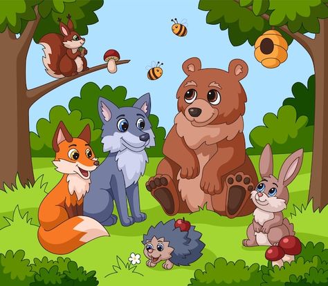 Forest Cartoon Background, Cartoon Background Hd, Forest Drawing With Animals, Woodland Background, Animals For Children, Background Funny, Forest Cartoon, Cartoon Template, Baby Donkey