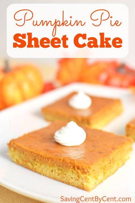 This is just like eating pumpkin pie, except the crust tastes like cake. If you love pumpkin pie, then you'll love this easy-to-make pumpkin pie sheet cake. Add whipped topping to the top to finish it off. // Pumpkin pie bars with cake mix crust // Pumpkin pie bars recipe // Easy pumpkin pie bars // Pumpkin pie bars for a crowd // #pumpkinpie #pumpkinrecipe From Scratch Pumpkin Pie, Pumpkin Pie Cake Recipe, Pumpkin Pie Recipe From Scratch, Fall Yummies, Cake Pumpkin, Pumpkin Sheet Cake, Sugar Cookie Crust, Recipe Pumpkin, The Recipe Critic