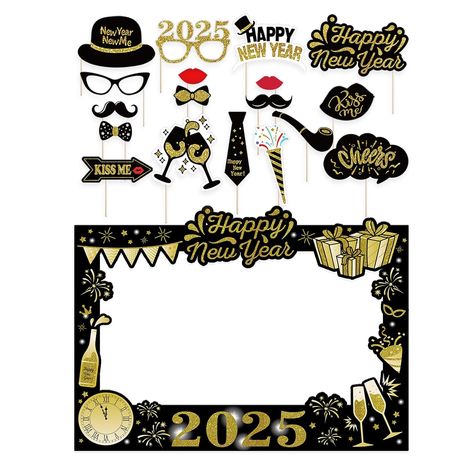 New Year's Eve photo booth kit! Includes frame, 18 props, sticks & adhesive.  Easy DIY fun for parties & celebrations. New Year Photo Props, New Years Eve Picture Ideas, Nye Photo Booth, New Years Eve Party Ideas Decorations, New Year Printables, Diy Photo Booth Props, November Activities, Free Printable Banner, New Year Decorations