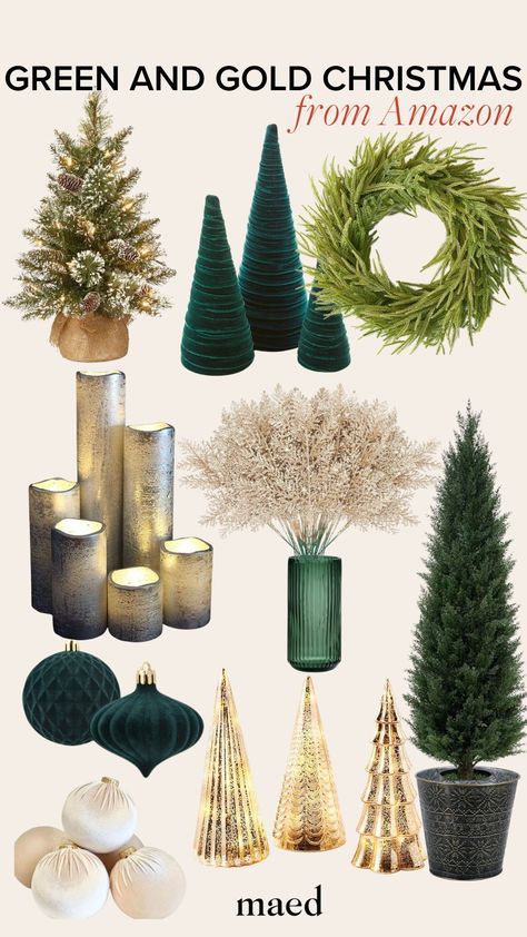 Emerald Green And Gold Christmas Tree, Green And Gold Christmas Decor, Emerald Green Christmas Tree, Denise Vasi, Green And Gold Christmas, Green Christmas Decorations, Green Christmas Tree Decorations, Simple Holiday Decor, Jingle Jangle