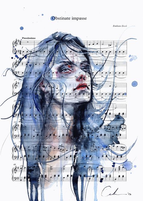 Agnes Cecile Watercolor, Agnes Cecile Art, Identity Artwork, Agnes Cecile, Sheet Music Art, Gcse Art Sketchbook, Surreal Portrait, Sketching Techniques, Identity Art