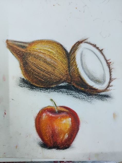 For online Art classes whatsapp @9325405245 Pencil Shedding Drawing, Oil Pastels Artwork, Intermediate Still Life Drawing, Rama Art, Intermediate Drawing, Easy Still Life Drawing, Adult Drawing, Elementary Drawing, Fruit Sketch