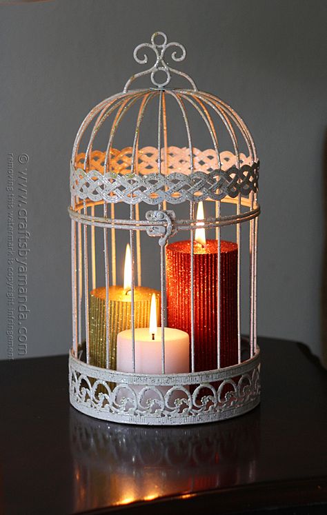 Glitter Candles in a Bird Cage @amandaformaro Crafts by Amanda Bird Cage Candle, Bird Cage Centerpiece, Glitter Candles, Bird Cage Decor, Bird Cages, Chandelier Design, Bird Decor, Beautiful Candles, Best Candles