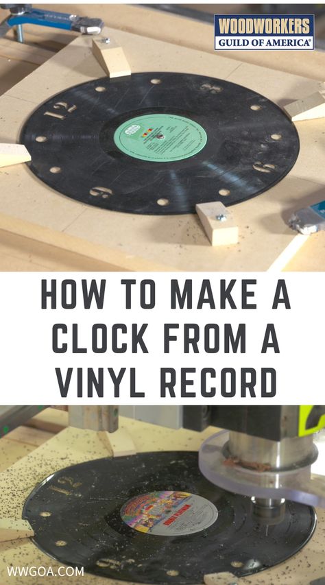 Have you ever wanted to make a clock in your shop but couldn’t come up with a creative idea to set your clock apart? Here’s an idea for you, provided that you have access to a CNC machine. If you want to make a clock on a CNC, how about starting with a vinyl LP record? If you make a clock from an old vinyl record, perhaps from your favorite band, you will have a priceless conversation piece to show off to your friends. Record Display Ideas Diy, How To Make A Clock, Clock Making Ideas, Vinyl Repurpose, Upcycle Clocks Repurposed, Diy Vinyl Record Projects, Vinyl Clock Diy, Old Records Crafts, 70's Room