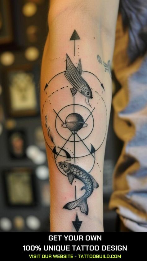 Pisces Intuition, Star Sign Tattoo Ideas, Neptune Symbol, Pisces Tattoo Ideas, Star Sign Tattoo, Capricorn Star Sign, Shoulder Sleeve Tattoos, Pisces Star Sign, Pisces Tattoo