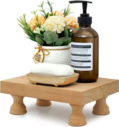 Amazon.com: EOSAHR Modern Farmhouse Wood Riser for Display : Decorative Pedestal Stand for Home & Kitchen Decor and Retro Soap Stand for Sink - Rustic Bathroom Counter Tray and Countertop Organizer (Light Brown) : Home & Kitchen Bathroom Counter Tray, Wood Pedestal Stand, Decorative Pedestal, Wooden Riser, Soap Stand, Chic Farmhouse Decor, Wooden Pedestal, Bathroom Counter Decor, Wood Riser