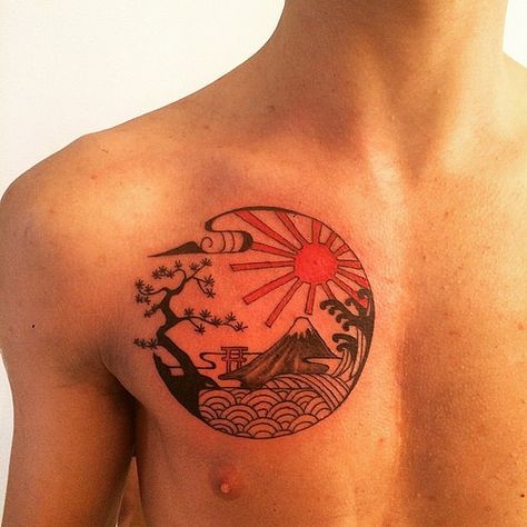 La Perra Negra - Aya Asian Sun Tattoo, Red Sun Tattoo Japanese, Japanese Sea Tattoo, Japanese Circle Tattoo, Rising Sun Tattoos Japanese, Japan Rising Sun Tattoo, Rising Sun Tattoos, Small Japanese Tattoo, Japanese Tattoo Women