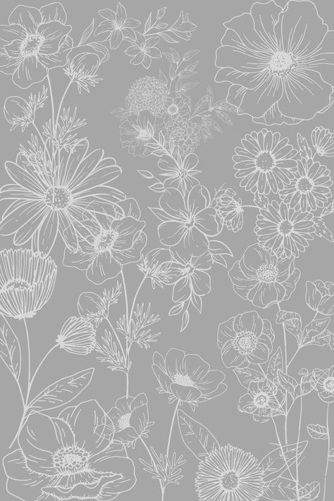 Boho Backgrounds Aesthetic, Grey Flower Wallpaper, Grey Floral Background, Cool Wallpapers For Laptop, Wall Decal Pattern, Grey Floral Wallpaper, Boho Background, Flower Bedroom, Floral Wallpaper Iphone