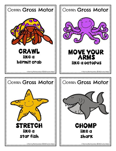 Gross Motor Ocean Activity Cards - Movement for Preschoolers Fish Activity For Preschool, Movement For Preschoolers, Ocean Preschool Activities, Ocean Theme Preschool Activities, Ocean Themed Activities, Toddler Activities Daycare, Random Activities, Ocean Activities Preschool, Ocean Preschool