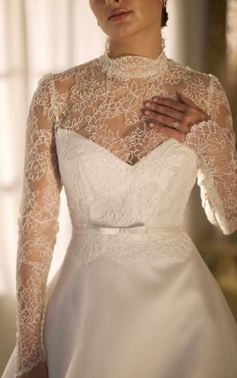 Long Sleeve Two-in-One Silk High Neckline Wedding Gown Elegant Long Sleeve Wedding Dress, Elegant Long Sleeve Wedding Dresses, Wedding Dress Topper, Silk Wedding Gown, Dress Topper, Stella York Wedding Dress, White Weddings, Lace Wedding Dress With Sleeves, Blush Bridesmaid Dresses