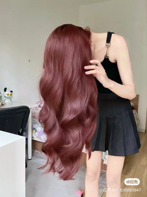 Dusty Rose Hair Color, Rosé Red Hair, Dusty Rose Hair, Dusty Pink Hair, Rose Hair Color, Korean Long Hair, Long Hair Care, Red Hair Inspo, Really Long Hair