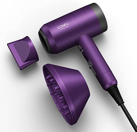 Amazon.com : CONFU Hair Dryer, 1600W Portable Lightweight Hair Blow Dryer, Ionic Hair Dryer with Diffuser & Concentrator & Speed Control Knob for Travel Home Use,Women,Men,Purple : Beauty & Personal Care Hair Dryer Diffuser, Hair Diffuser, Hair Blow Dryer, Ionic Hair Dryer, Hair Drying, Professional Hair Dryer, Blow Dryer, Dc Motor, Shiny Hair