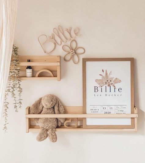 45+ Adorable Nursery Shelf Decor Ideas You Need To See Floating Shelf In Nursery, Ikea Shelves Nursery, Baby Shelf Decor, Wooden Nursery Decor, Nursery Shelves Decor, Nursery Shelving Ideas, Shelves In Nursery, Wall Shelf Ideas Bedroom, Kids Shelf Decor