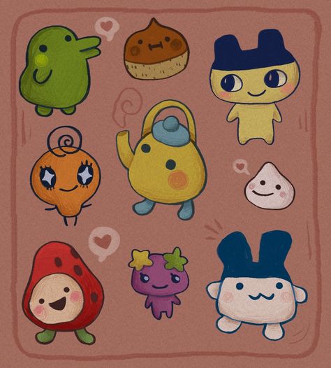 Tamagotchi Fanart, Tamagotchi Aesthetic Drawing, Tamagochi Character, Tamagotchi Characters, Pochitchi Tamagotchi, Cute Tamagotchi Art, Icon X, Virtual Pet, Belly Painting