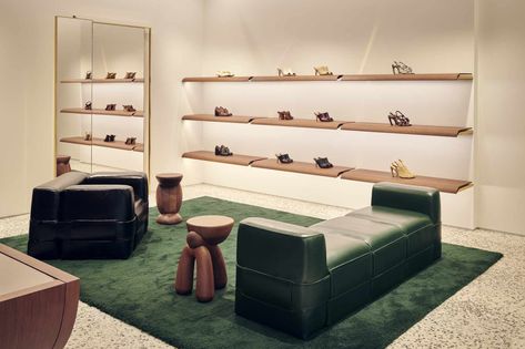 Bottega Veneta Store Interior, Bottega Veneta Store, Chocolate Brown Couch, Dubai Design Week, Galleria Vittorio Emanuele Ii, Terrazzo Floors, Brown Couch, Stunning Interior Design, Terrazzo Flooring