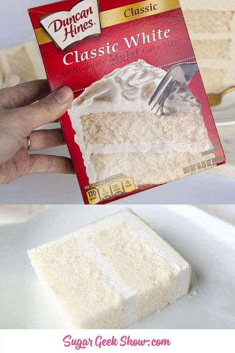 WASC cake recipe (white almond sour cream) original | Sugar Geek Show White Bakery Cake Recipe, Sally’s Baking White Cake, Box Cake Wedding Cake Recipe, Best White Wedding Cake Recipe, Almond Cake Box Recipe, Doctor Up White Cake Mix Boxes, Wedding Cake Using Box Cake, Best White Almond Wedding Cake Recipe, Dinner Pies Recipes Meat