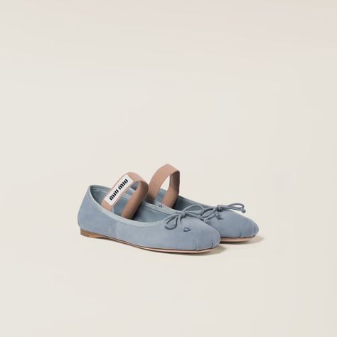 Miu Miu Flats, Miu Miu Sandals, Miu Miu Shoes, Sand Beige, Rubber Heels, Blue Suede, Small Leather Goods, Long Wallet, Ballerinas