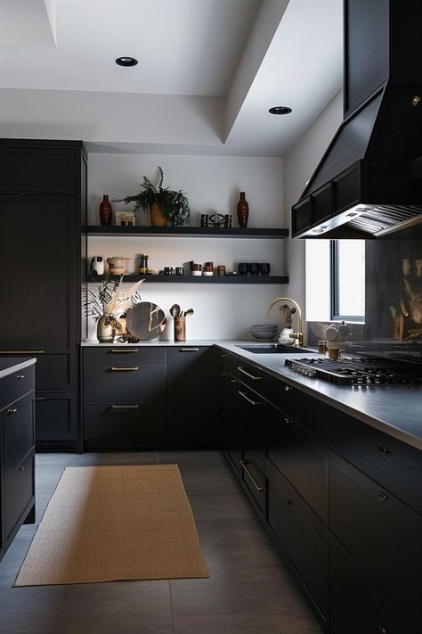 44 Black Kitchen Ideas That Never Go Out of Style - DecorWithEva Black Kitchen Inspiration, Black Kitchen Ideas, Creative Kitchen Backsplash, Kitchen Sink Design, Nordic Kitchen, Dream Kitchens Design, Sleek Kitchen, Dark Kitchen, White Backsplash