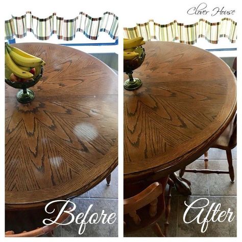 Our solid wood table is old and has been very well used, it was like that when we bought it on Craigslist about 7 years ago. When we bought it, we had the intention of refinishing it. It's seven years later and I still have not done that. I'm going to try and get it done soon because this trick I use to remove these white heat marks is starting not to work as well as they have been in the past.Here's another table I refinished and I'm thinking this one will get just about the… Raw Wood Furniture, Hardwood Floor Cleaner, House Before And After, Cleaning Painted Walls, Glass Cooktop, Deep Cleaning Tips, White Heat, Cleaning Tricks, Stain Removal