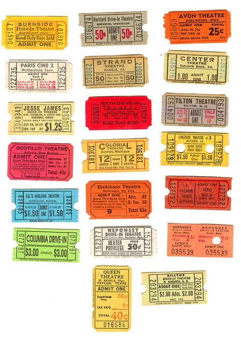 Vintage Theater tickets Ticket Cinema, Vintage Tickets, Alfabet Font, Paper Props, Vintage Ticket, Film Vintage, Vintage Theatre, Etiquette Vintage, طابع بريدي