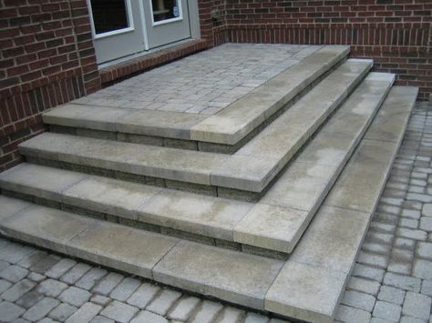 Concrete Front Steps, Patio Repair, Paver Steps, Patio Stairs, Front Porch Steps, Brick Paver Patio, Front Door Steps, Front Stairs, Brick Steps