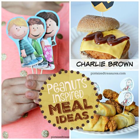 peanuts charlie brown meal ideas Charlie Brown Themed Food, Peanut Movie, Peanuts Gang Birthday Party, Charlie Brown Christmas Movie, Best Salmon Patties, Charlie Brown Party, Disney Night, Christmas Luncheon, Peanuts Party