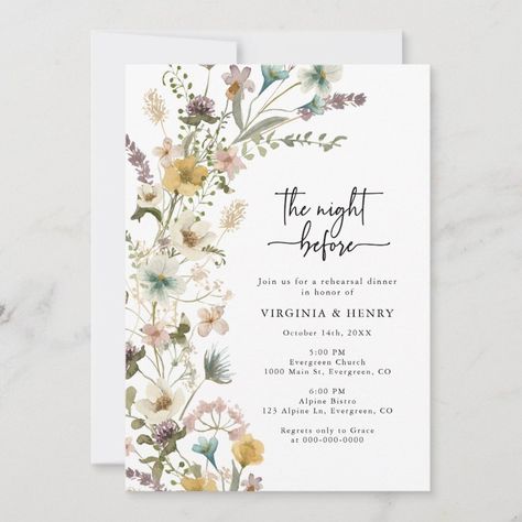 Floral Rehearsal Dinner Invitation  Zazzle Rehearsal Dinner Planning, Blue And Sage Green, Wildflower Wedding Theme, Dinner Planning, Rehearsal Dinner Decorations, Wildflower Wedding Invitations, Spring Dinner, Pink Dusty, Rehearsal Dinner Invitation