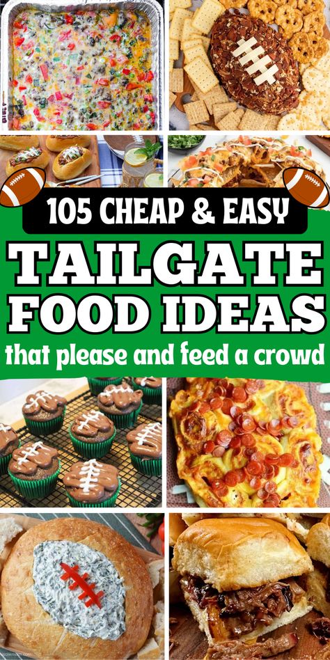 Cheap and easy tailgate food ideas and quick game day snacks for football season. These fall football snacks include appetizers, snacks, desserts, breakfast and dinners that are good tailgating food for at the game or at home. Georgia Tailgate Food, Potatoes For Tailgating, Tailgate Snacks Cold, Chicken Recipes For Football Games, Cheap And Easy Football Food, High School Tailgating Ideas, Tailgate Lunch Ideas, Tailgate Potluck Ideas, Uga Tailgate Food