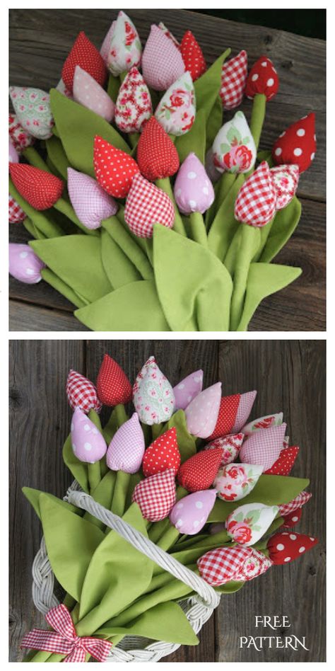 DIY Fabric Tulip Flower Free Sewing Patterns + Video | Fabric Art DIY Fabric Flowers Diy Easy, Spring Sewing, Making Fabric Flowers, Scrap Fabric Projects, Easter Fabric, Handmade Flowers Fabric, Spring Crafts For Kids, Cloth Flowers, Fabric Flowers Diy