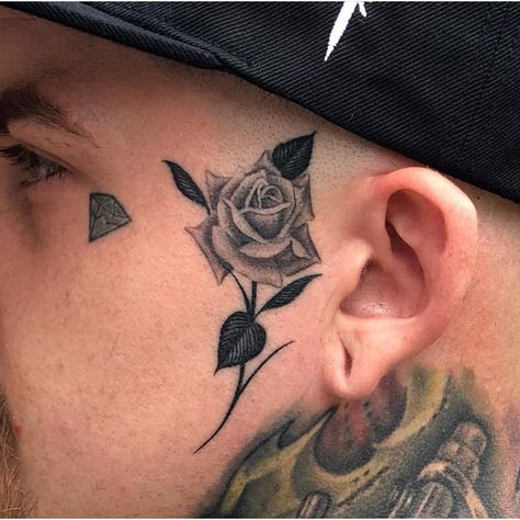 Mens Face Tattoos, Rose Neck Tattoo, Rose Chest Tattoo, Small Face Tattoos, Hairline Tattoos, Chicanas Tattoo, Small Neck Tattoos, Realistic Tattoo Sleeve, Chicano Style Tattoo