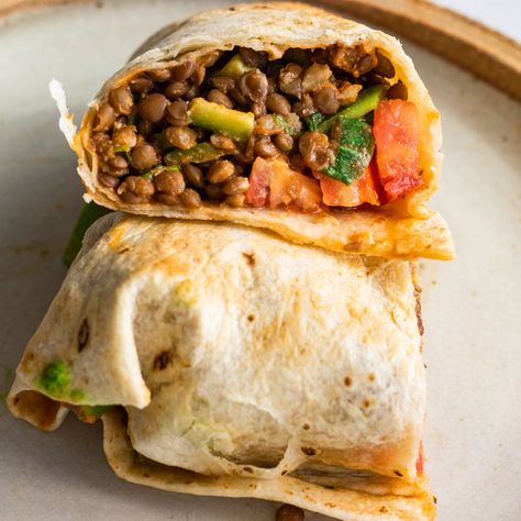 Lentil Wraps Vegan, Lentil Wrap Recipes, Spicy Lentil Wrap, Vegan Wrap Recipes, Lentil Burrito, Lentil Sandwich, Avocado Skillet, Lentil Wraps, Bento Inspiration