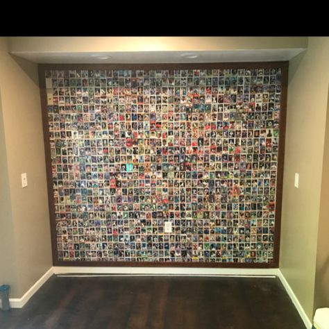 Sports Theme Basement, Hockey Kids Room, Baseball Basement, Baseball Cards Storage, Sports Cards Display, Baseball Card Displays, Memorabilia Display, Retro Games Room, Old Baseball Cards