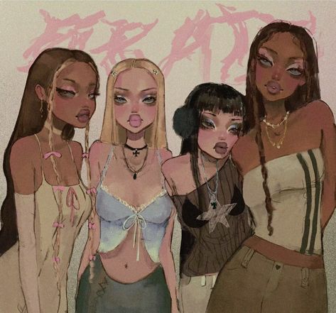 Artist-pizzabacon Bratz Drawings Art, Bratz Art Aesthetic, Bratz Art Style, Swag Art Style Y2k, Bratz Sketches, Y2k Art Drawing, Bratz Illustration, Bratz Fanart, Baddie Songs