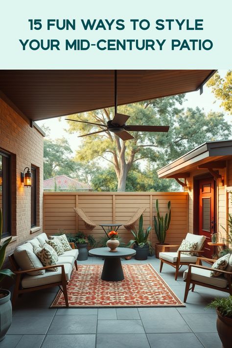 Transform your outdoor space with these 15 creative ideas for a mid-century patio! From retro-inspired lighting to stylish outdoor furniture and cozy conversation areas, you’ll find inspiration to make your patio the perfect place to unwind or host gatherings. Each idea highlights ways to blend vintage aesthetics with modern convenience. To create that inviting vibe, focus on incorporating colorful decorations, well-placed lounge areas, and quiet corners perfect for relaxation. Your dream outdoor oasis is just a few design tweaks away! Mid Century Outdoor Patio, Unique Accent Tables, Mid Century Outdoor, Herb Garden Pots, Colorful Decorations, Modern Outdoor Patio, Stylish Outdoor Furniture, Outdoor Patio Designs, Outdoor Patios