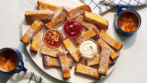 French Toast Dippers French Toast Dippers, Cornbread Croutons, Cheese Dipping Sauce, Blueberry French Toast Casserole, Southern Breakfast, Classic French Toast, French Toast Sticks, Dipping Sauces Recipes, Fresh Fruit Salad