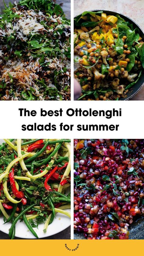 a collection of recipe images from Ottolenghi, including a fragrant rice salad, a mango and chickpea salad, and a pomegranate and tomato salad. Ottolenghi Salad, Homemade Jaffa Cakes, Salads For Summer, Otto Lenghi, Delicious Salad Recipes, Best Salads, Yotam Ottolenghi Recipes, Chef Salad Recipes, Ottolenghi Recipes