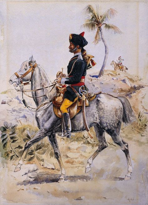 Mounted Trumpeter, 34th Prince Albert Victor's Own Poona Horse, 1908 (c) | Online Collection | National Army Museum, London Battlefield Painting, Don Troiani, Historic Illustration, George Custer, Soldier Blue, American Indian Wars, George Armstrong, Indian Wars, Action Pictures