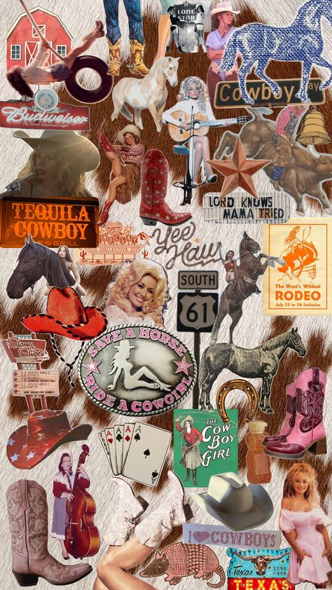 Western, cowboys, cowgirl aesthetic, country aesthetic, rodeo, wallpaper, lockscreen, collage, busy collage Cowboy Collage Wallpaper, Cowgirl Aesthetic Pictures, Flatland Cavalry Wallpaper, Country Aesthetic Wallpaper Collage, Cowboy Boots Aesthetic Wallpaper, Country Collage Wallpapers, Cowboy Lockscreen, Rodeo Aesthetic Wallpaper, 70s Cowboy Aesthetic