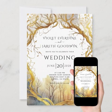 Enchanted Themed Invitation, Fairy Themed Wedding Invitation, Wedding Invitations Forest Theme, Woodland Fairy Wedding Invitations, Wedding Invitations Enchanted Forest, Enchanted Forest Wedding Invitation, Mystical Wedding Invitations, Wedding Invitation Fairytale, Fantasy Themed Wedding Invitations