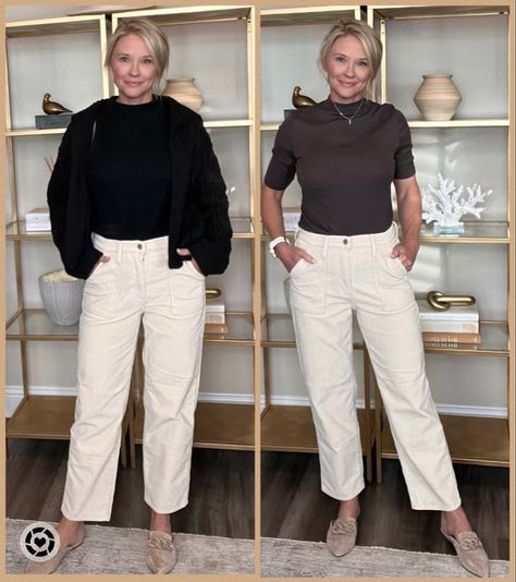 Great Fall teacher outfits Beige Crop Pants Outfits, Off White Corduroy Pants Outfit, Ivory Corduroy Pants Outfits, Cream Corduroy Pants Outfit, Cream Corduroy Pants Outfits, Corduroy Pants Outfits, Fall Teacher Outfits, Cream Corduroy Pants, Cropped Pants Outfit