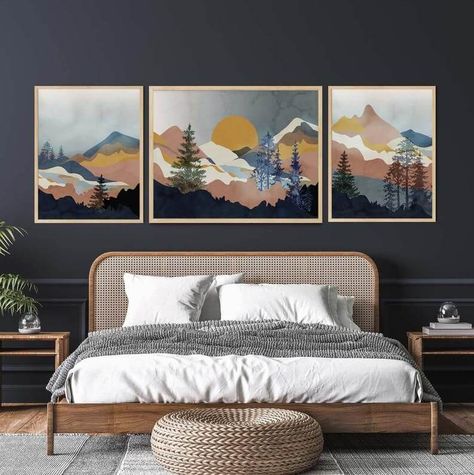 Bedroom Art Above Bed, Wall Art Above Bed, Bed Wall Decor, Wal Art, Art Above Bed, Bedroom Artwork, Over The Bed, Designer Wall, Mountain Wall