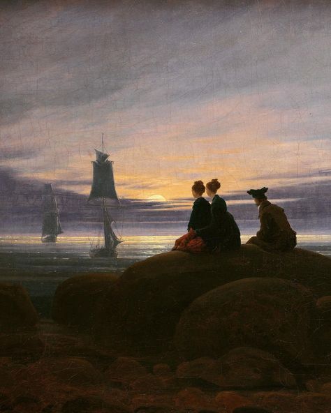 Classic Art Archive on Instagram: “Moonrise over the Sea (1822) Caspar David Friedrich (German, 1774-1840) ••• Follow: @classicartarchive ••• #painting #paint #art…” Caspar David Friedrich Paintings, Casper David, Claude Joseph Vernet, Felix Mendelssohn, Wedding March, David Friedrich, James Mcneill Whistler, Romantic Paintings, Caspar David Friedrich