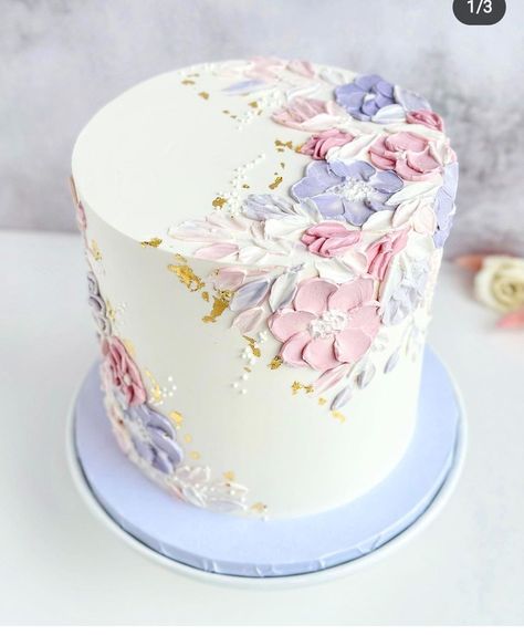 Floral Cake Designs Birthday Women, Piped Floral Cake, Painted Flowers On Cake, Watercolor Flower Cake, Palette Knife Painting Flowers Cake, Flower Painting Cake, Painted Flower Cakes, Painted Flowers Cake, Girly Birthday Cakes For Women