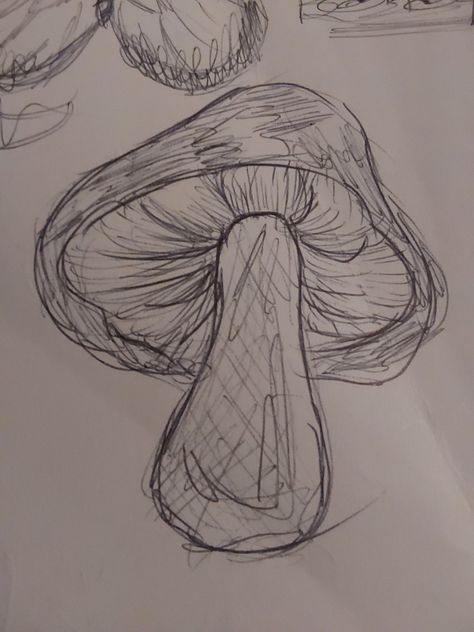 Floating Mushroom Drawing, Mushroom Aesthetic Sketch, Shaded Mushroom Drawing, Pen Mushroom Drawing, Sketch Of Mushroom, Droopy Mushroom Drawing, Drawings Of Mushrooms Pencil, Fancy Drawings Sketch, Sketch Book Mushroom